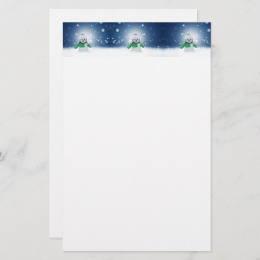 クリスマスの冬の雪だるま滑りやすいジョー緑のスカーフm 便箋 (正面/裏面)