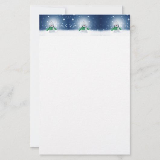 クリスマスの冬の雪だるま滑りやすいジョー緑のスカーフm 便箋 (正面)