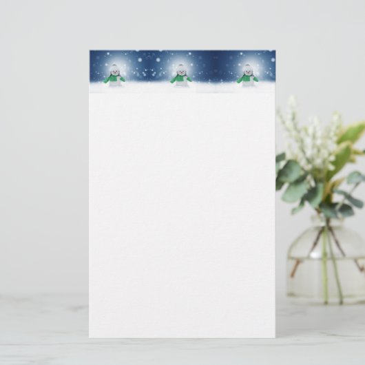 クリスマスの冬の雪だるま滑りやすいジョー緑のスカーフm 便箋 (スタンド正面)