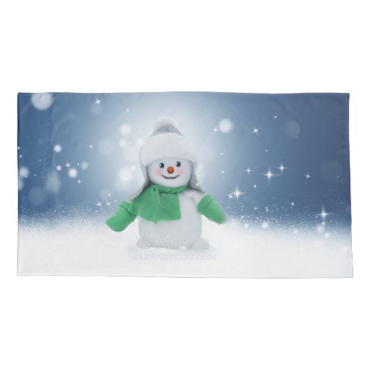 クリスマスの冬の雪だるま滑りやすいジョー緑のスカーフm 枕カバー (裏面)