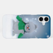 クリスマスの冬の雪だるま滑りやすいジョー緑のスカーフm iPhoneケース (裏面横)