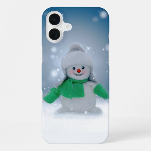 クリスマスの冬の雪だるま滑りやすいジョー緑のスカーフm iPhoneケース (裏面)