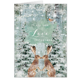 クリスマスの冬の雪のノウサギ1枚のI愛カード