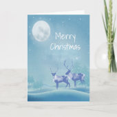 クリスマスの冬の雪の満月のトナカイ動物 シーズンカード (正面)