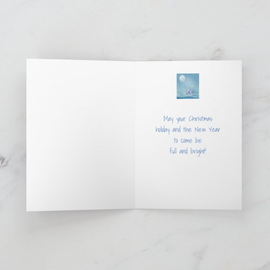 クリスマスの冬の雪の満月のトナカイ動物 シーズンカード (内部)