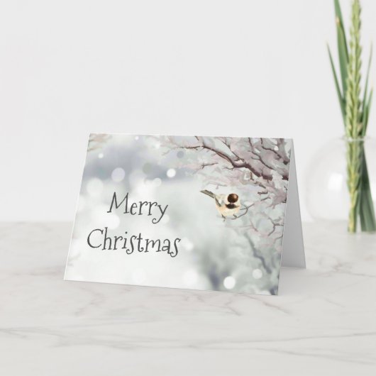 クリスマスの冬の霜と鳥の聖書 シーズンカード (正面)