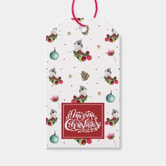 クリスマスの冬の鳥のパタパーソナライズされたーン ギフトタグ (正面)