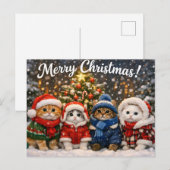 クリスマスの冬用セーターを着たかわいい猫 シーズンポストカード (正面/裏面)
