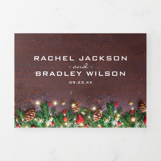 クリスマスの冬素朴の結婚式 三つ折り招待状 (カバー)