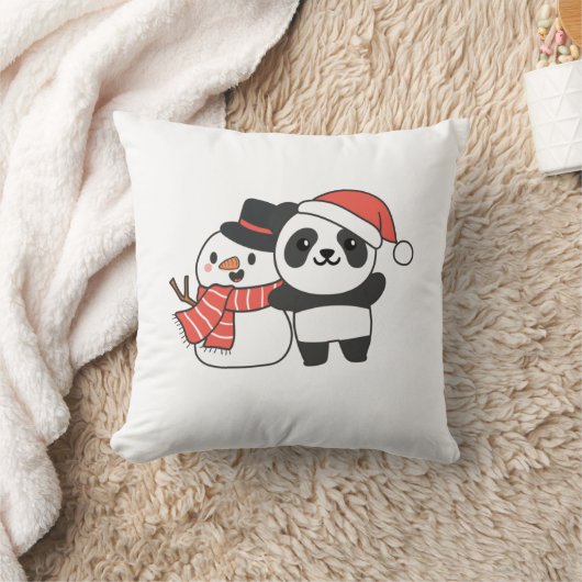 クリスマスの冬雪だるま付きパンダ クッション (ブランケット)