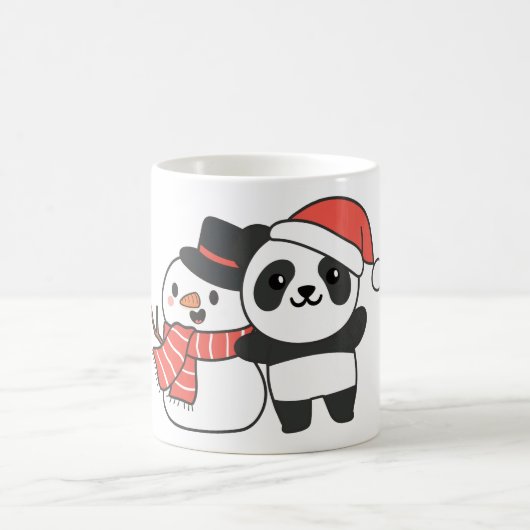 クリスマスの冬雪だるま付きパンダ コーヒーマグカップ (中央)