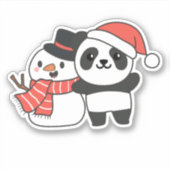 クリスマスの冬雪だるま付きパンダ シール (正面)