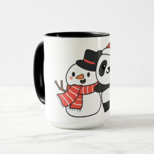 クリスマスの冬雪だるま付きパンダ マグカップ