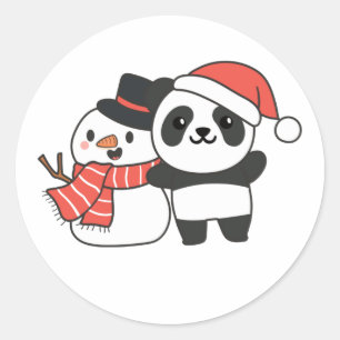 クリスマスの冬雪だるま付きパンダ ラウンドシール