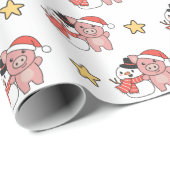 クリスマスの冬雪だるま付き豚 ラッピングペーパー (ロールコーナー)