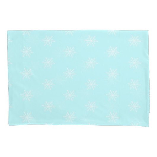 クリスマスの凍った青い雪の結晶模様の休日 枕カバー (正面)
