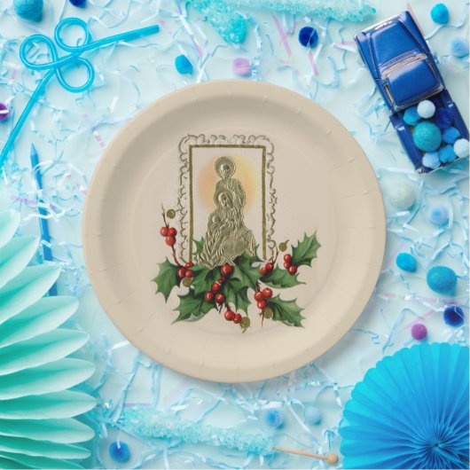 クリスマスの出生のヴィンテージのヒイラギの果実 ペーパープレート (パーティー)