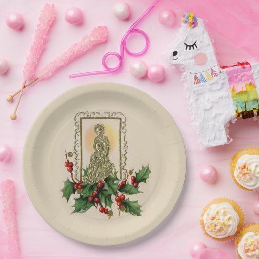 クリスマスの出生のヴィンテージのヒイラギの果実 ペーパープレート (パーティー)