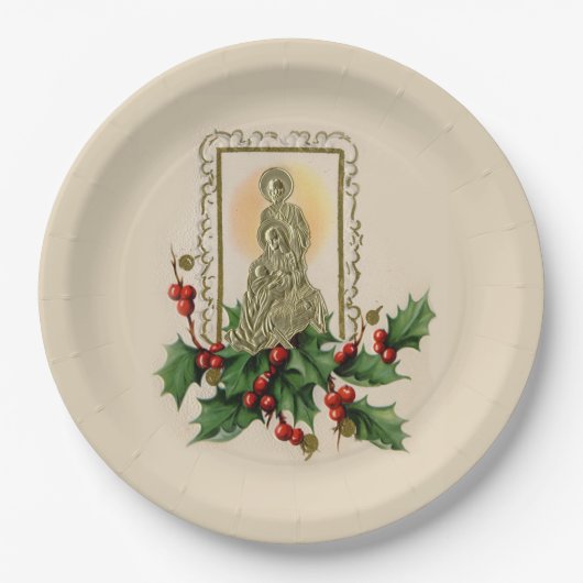 クリスマスの出生のヴィンテージのヒイラギの果実 ペーパープレート (正面)