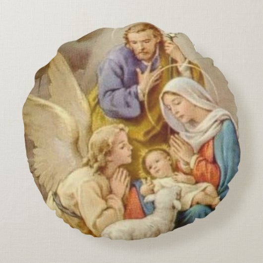 クリスマスの出生セントジョーゼフ、メリー、イエス・キリストの天使 ラウンドクッション (裏面)