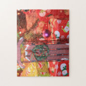 クリスマスの切り株がクローズアップ ジグソーパズル (縦)