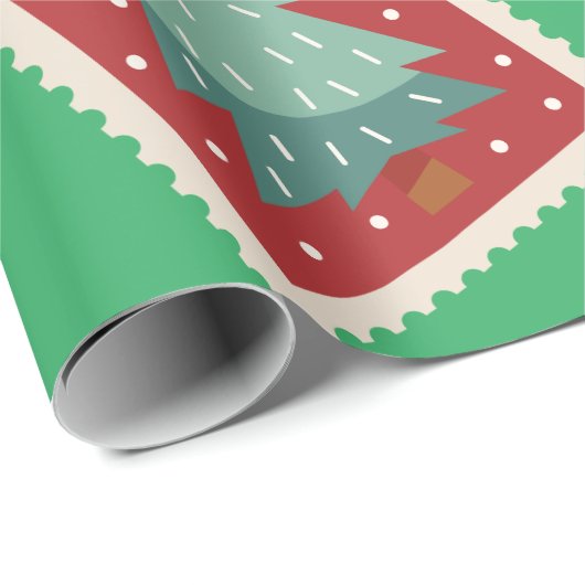 クリスマスの切手おもしろい緑パーソナライズされた ラッピングペーパー (ロールコーナー)