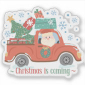 クリスマスの到来 赤いトラックに乗ったサンタクロース シール (正面)