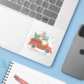 クリスマスの到来 赤いトラックに乗ったサンタクロース シール (ノートパソコンとiPhone)