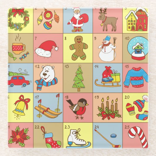 クリスマスの到来: Doodle要素コレクション ガラスコースター (正面)