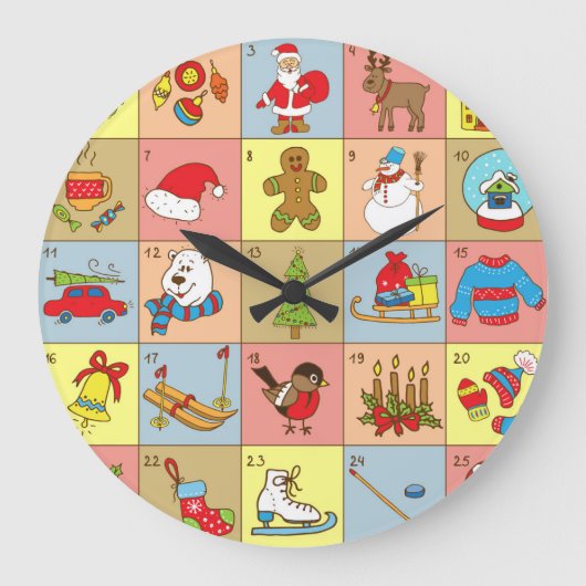 クリスマスの到来： Doodle要素コレクション ラージ壁時計 (正面)