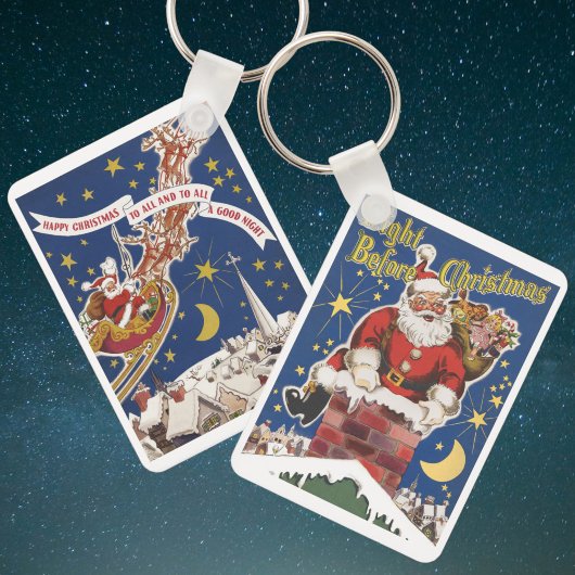 クリスマスの前の夜のビンテージ デザイン 2 柄 キーホルダー
