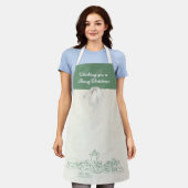 クリスマスの前掛け – 「聖降誕祭お目出度う」 エプロン (着用した状態)