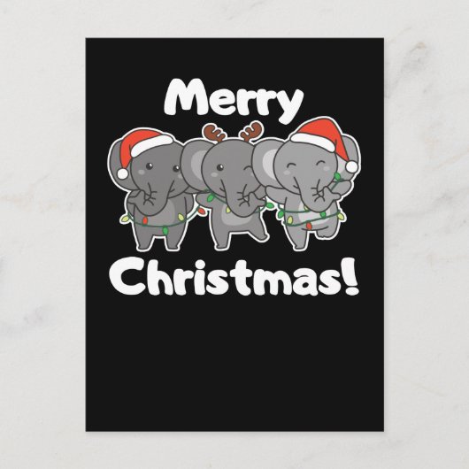 クリスマスの動物たち 象 楽しい シーズンポストカード (正面)