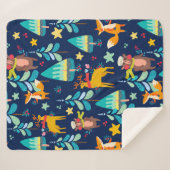 クリスマスの動物とクリスマスツリーのパターン シェルパブランケット (正面(横))