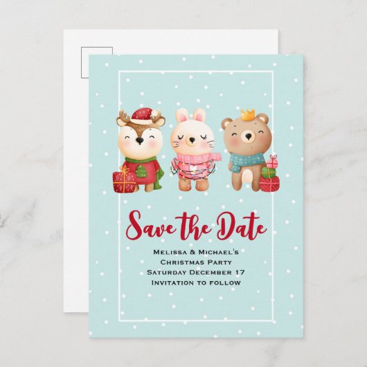 クリスマスの動物フェスティバルギア日付の保存 インビテーションポストカード (正面/裏面)