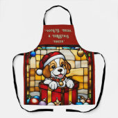 クリスマスの包まれた子犬エプロン エプロン (正面)