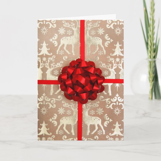 クリスマスの包装紙の弓そしてリボン シーズンカード (正面)