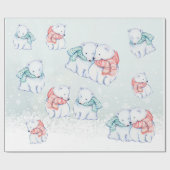 クリスマスの包装紙。 白くまのギフト用包装紙 ラッピングペーパー (フラット)