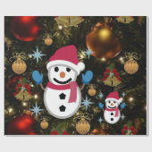 クリスマスの包装紙　雪だるま ラッピングペーパー (フラット)