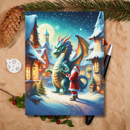 クリスマスの北極圏でサンタとドラゴンが遭遇 ai シーズンポストカード