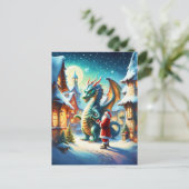 クリスマスの北極圏でサンタとドラゴンが遭遇 ai シーズンポストカード (スタンド正面)