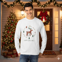 クリスマスの北欧幾何学トナカイ Tシャツ