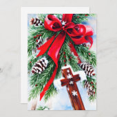 クリスマスの十字架と弓の予算 シーズンカード (正面/裏面)
