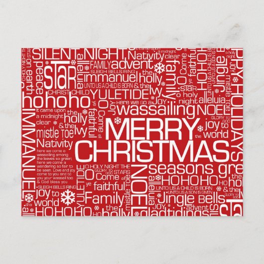 クリスマスの単語のコラージュ シーズンポストカード (正面)