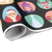 クリスマスの友人のドット・パターン(黒) ラッピングペーパー (ロールコーナー)