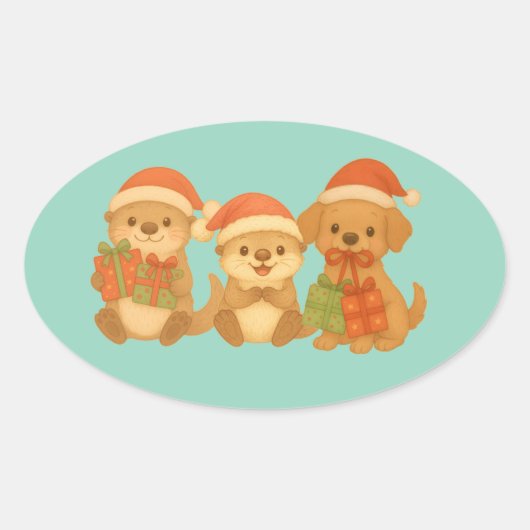 クリスマスの友達ステッカー 楕円形シール (正面)