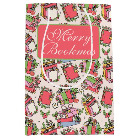クリスマスの古風な本 ミディアムペーパーバッグ (正面)