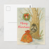 クリスマスの可愛いアライグマの野生動物 ポストカード (正面/裏面)