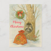 クリスマスの可愛いアライグマの野生動物 ポストカード (正面)