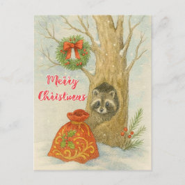 クリスマスの可愛いアライグマの野生動物 ポストカード